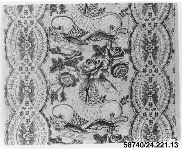 Antique Textile with Fish Rose Pattern