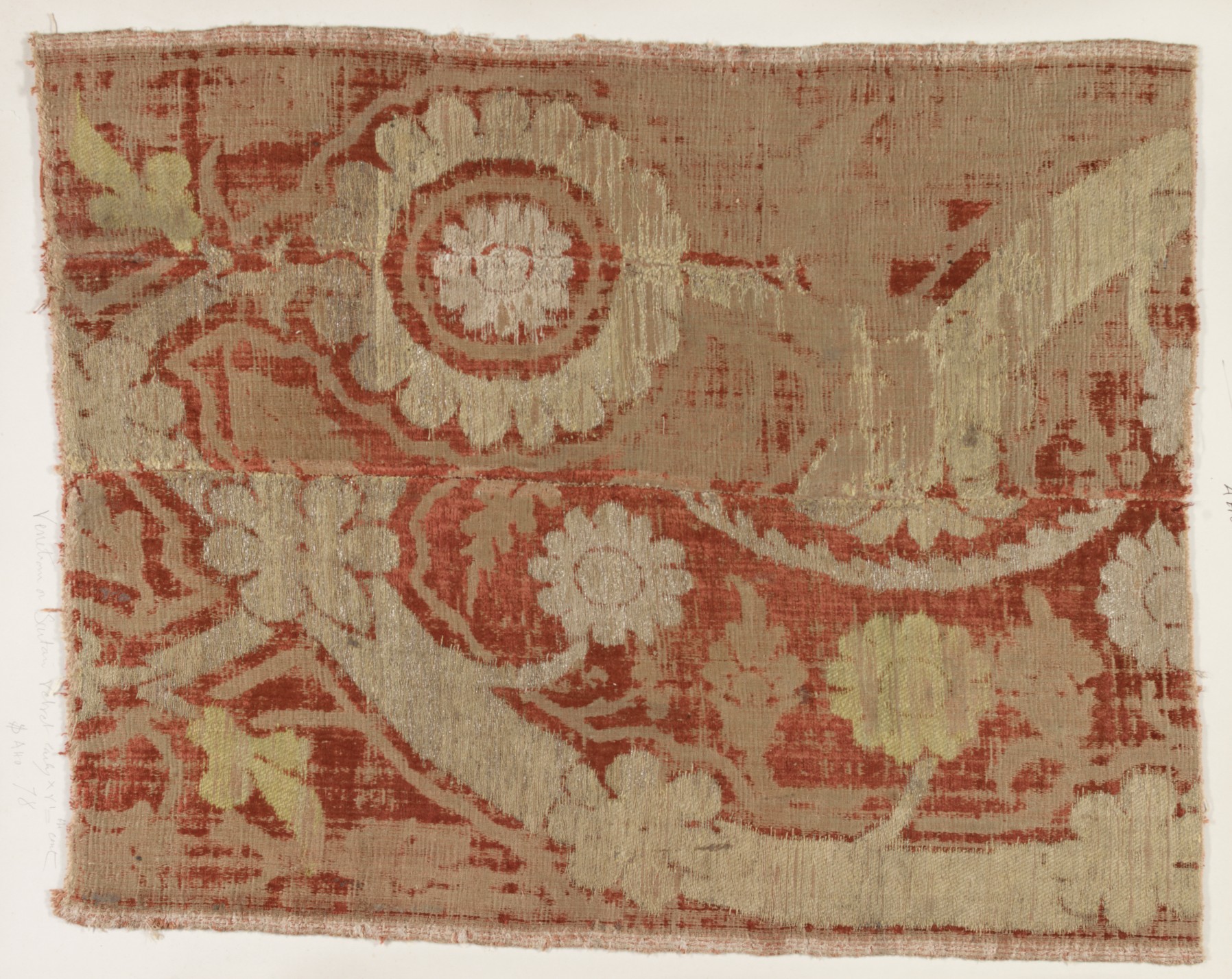 Antique Floral Pattern Velvet Textile Fragment
