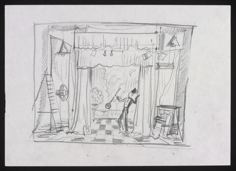 Pencil Sketch of Magician on Stage
