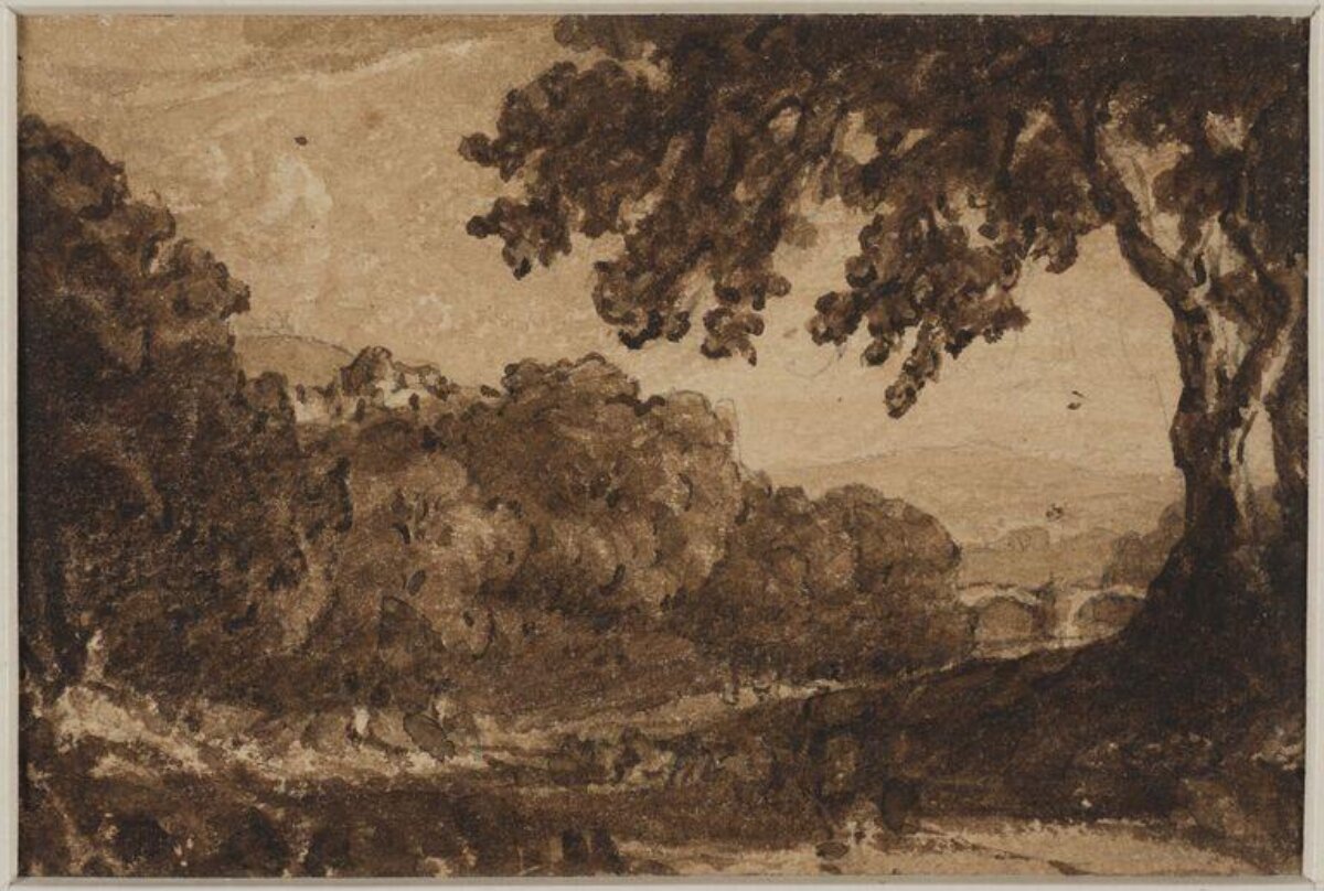 Sepia Wooded Landscape Painting