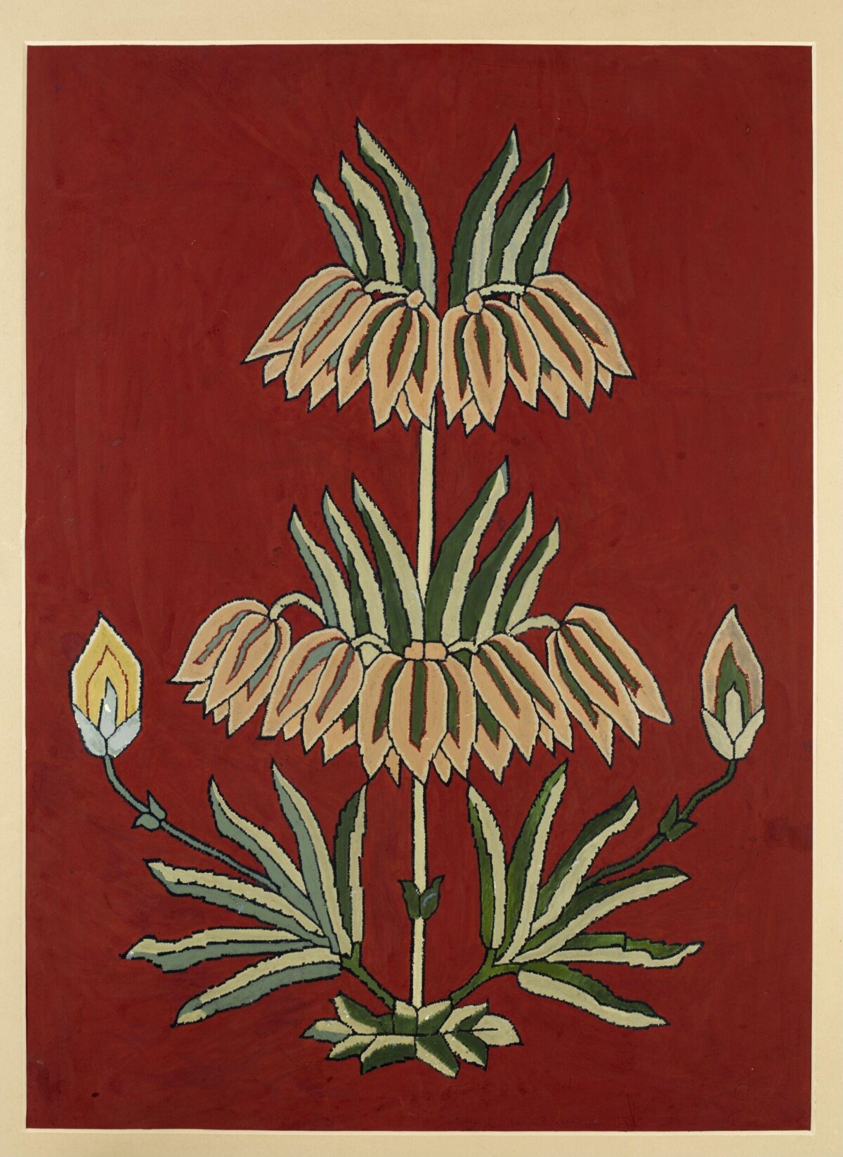 Stylized Floral Painting on Red Background