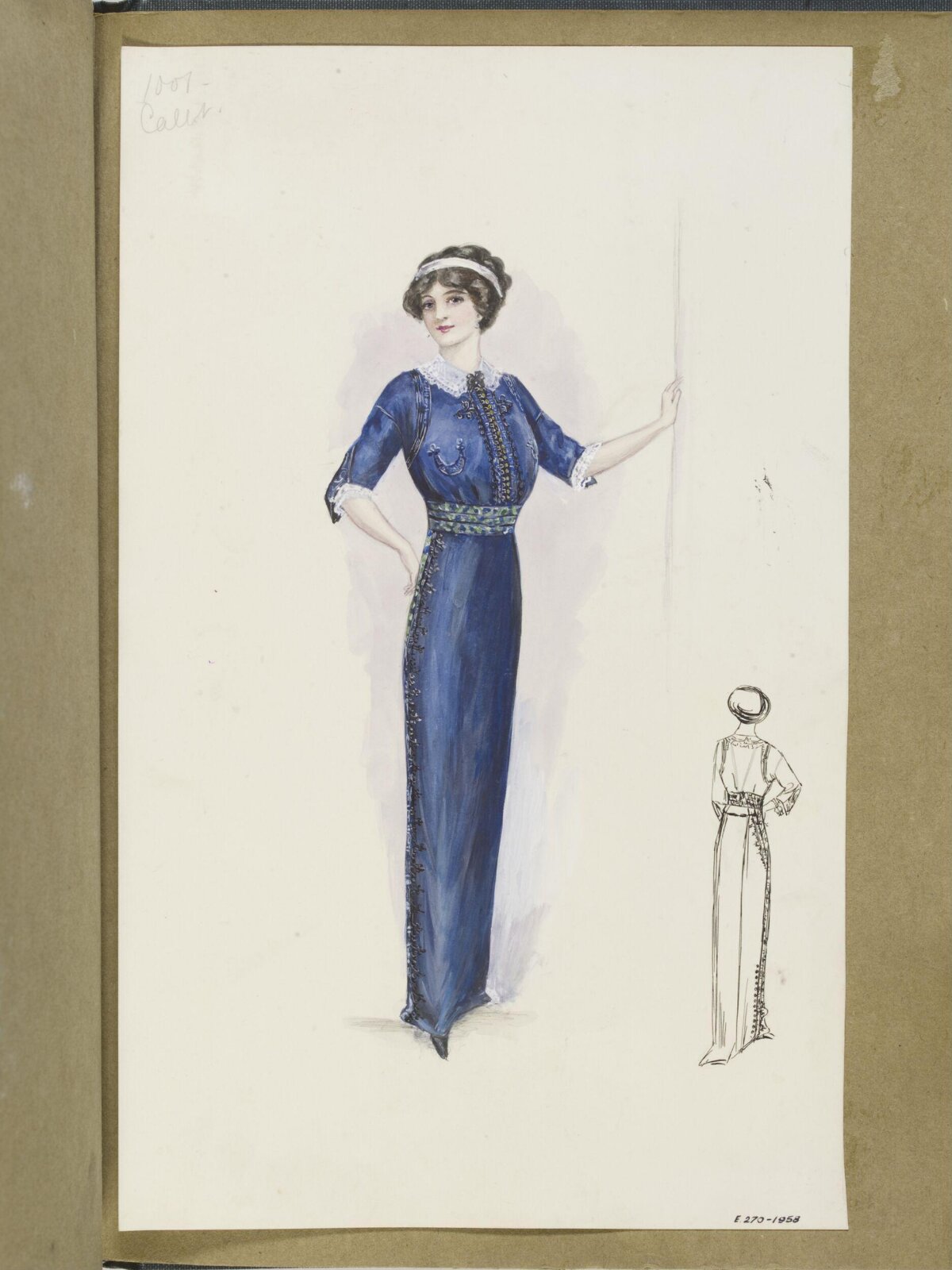 Early 1900s Blue Dress Fashion Sketch