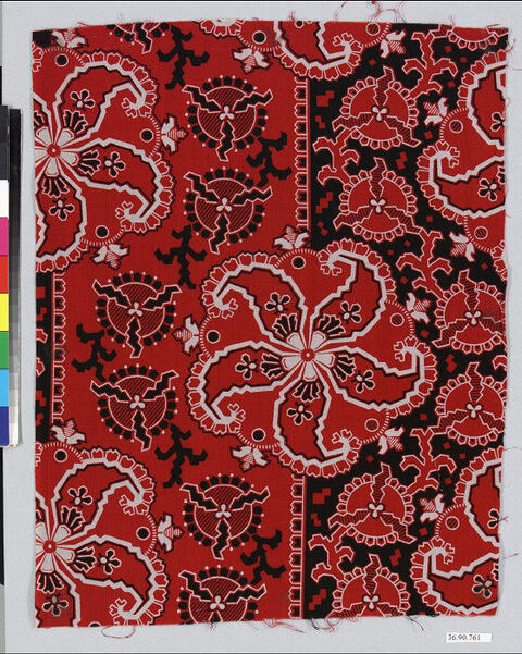 Red Floral Patterned Textile Fragment