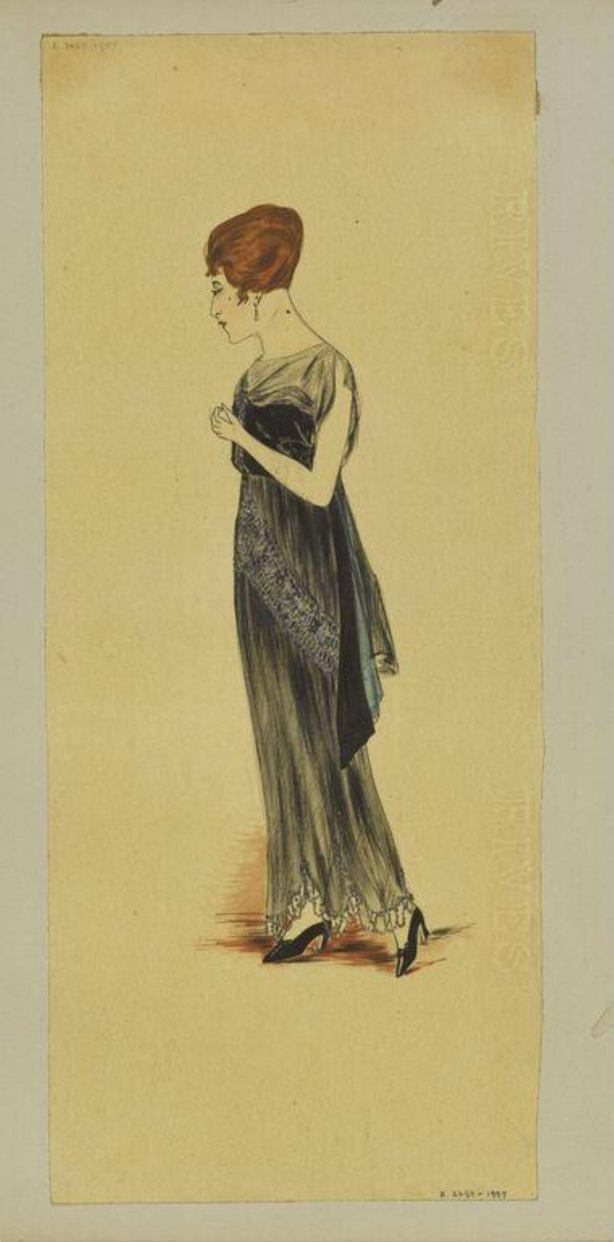 Vintage Evening Gown Fashion Sketch