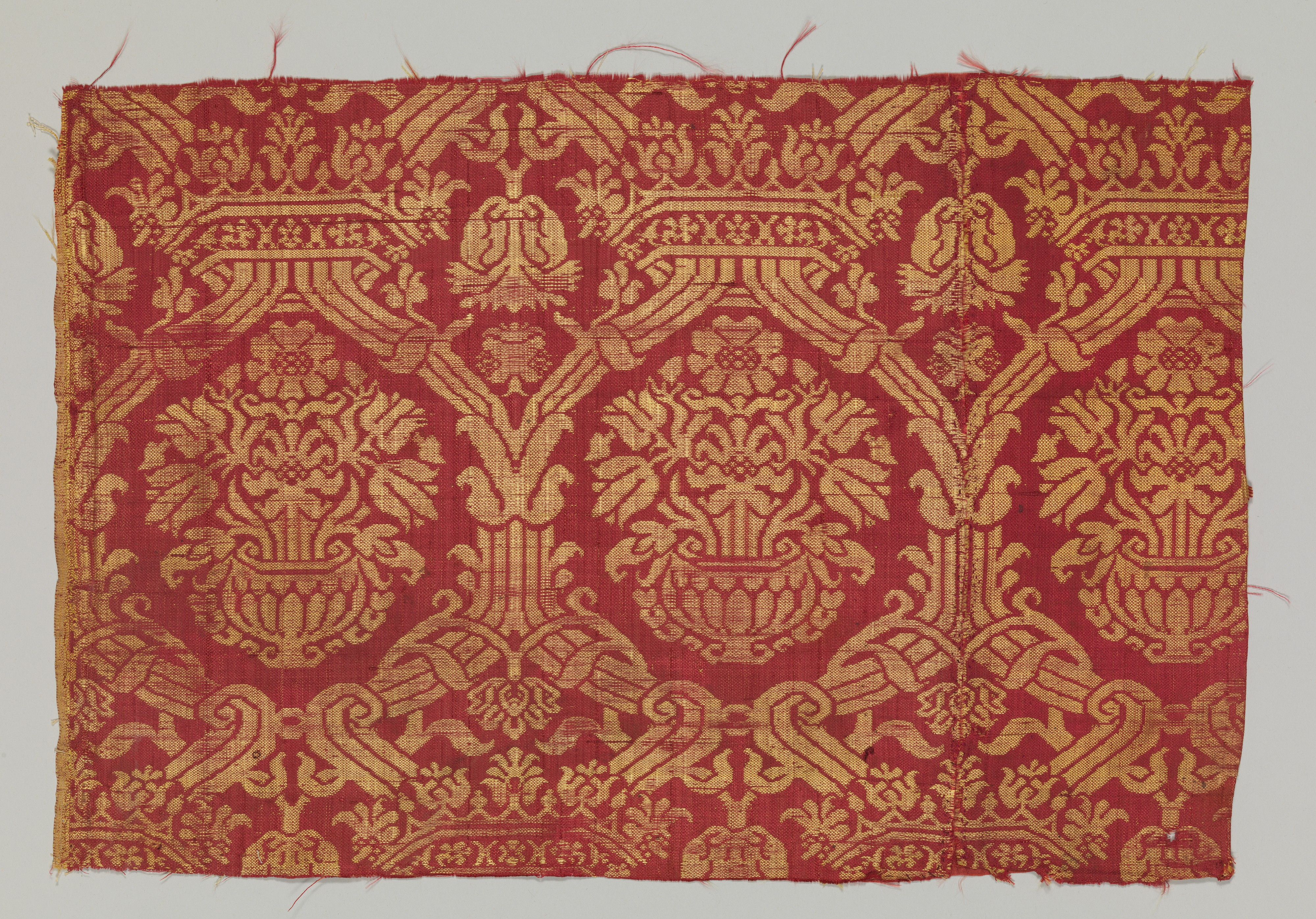 Red Gold Antique Woven Textile Fragment