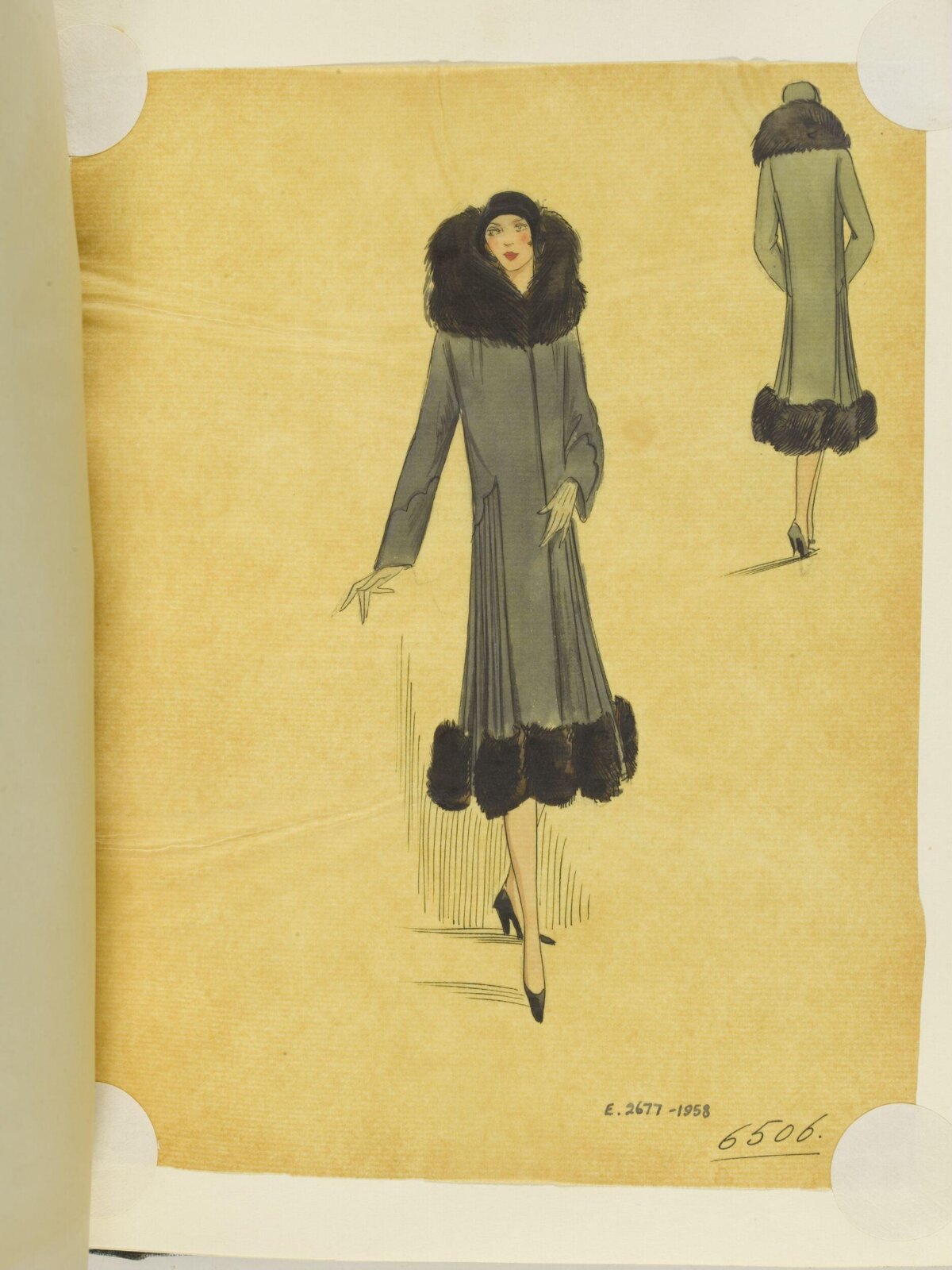 Vintage Fur-trimmed Coat Fashion Sketch