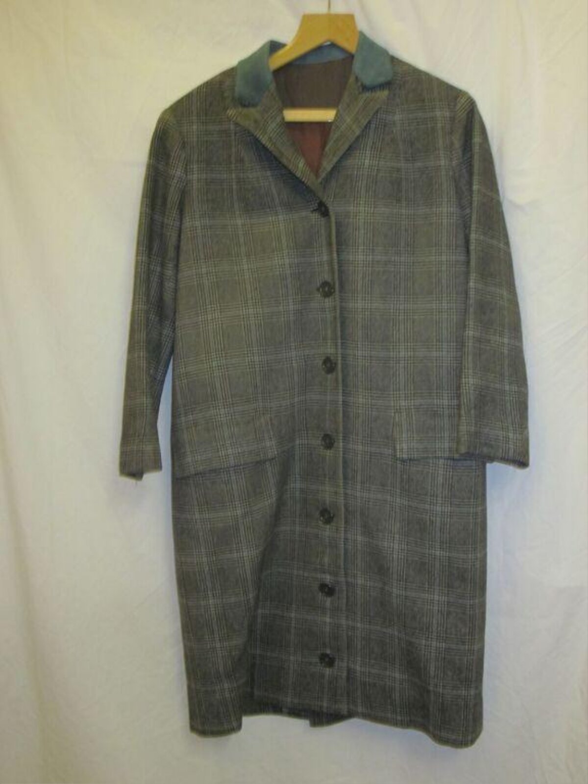 Grey Plaid Midi Overcoat