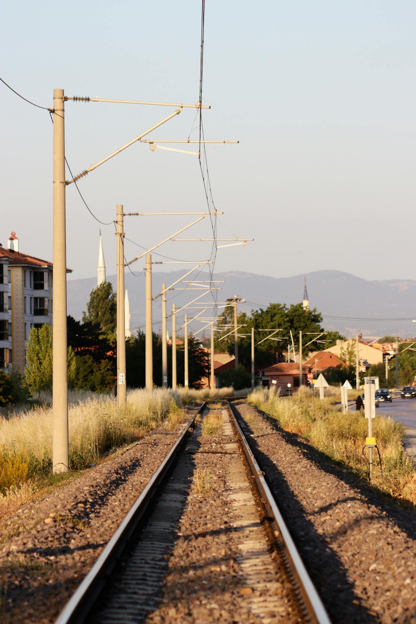 Single Railway Track Near Small Town