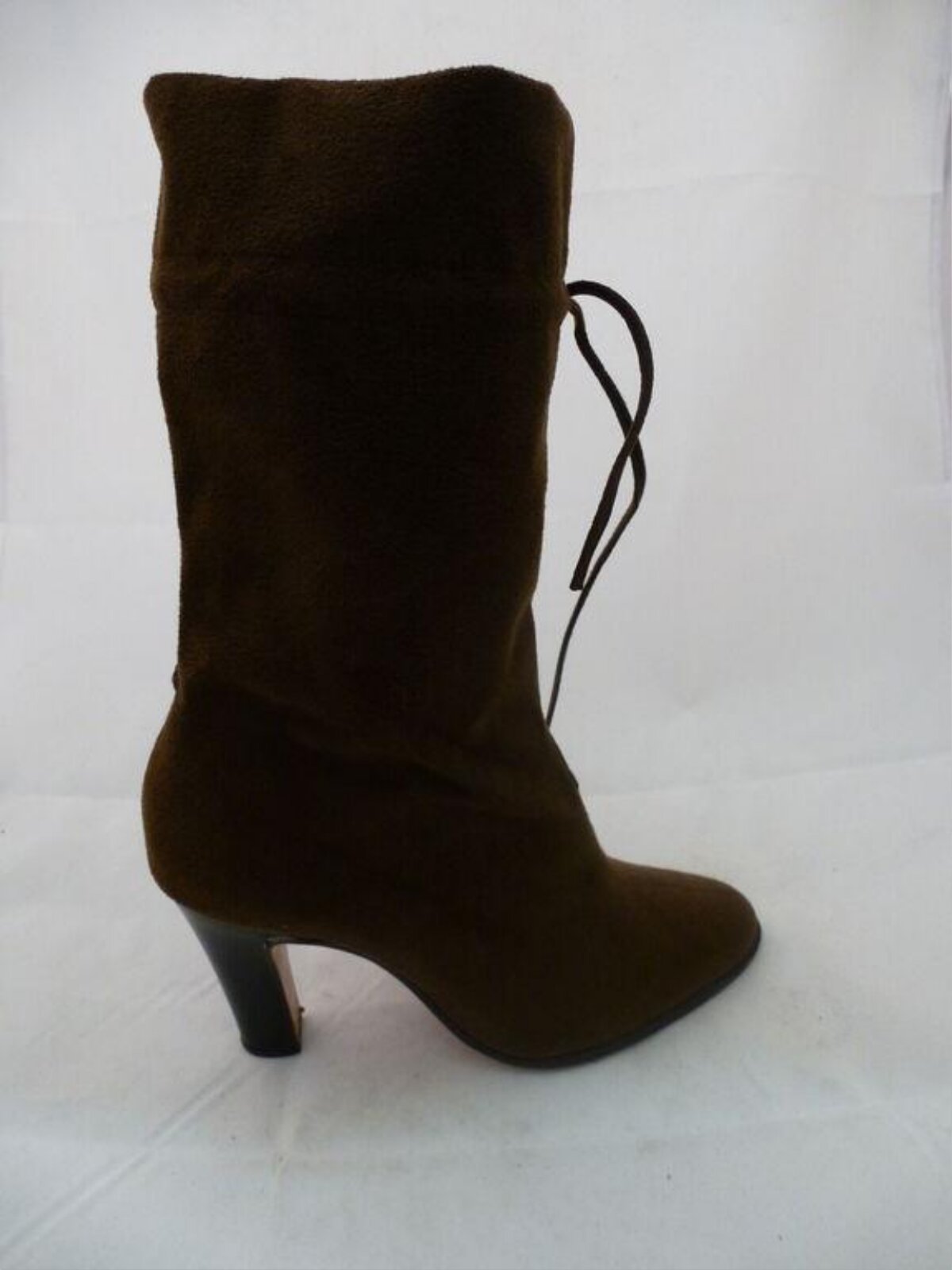 Brown Suede High-heeled Mid-calf Boot