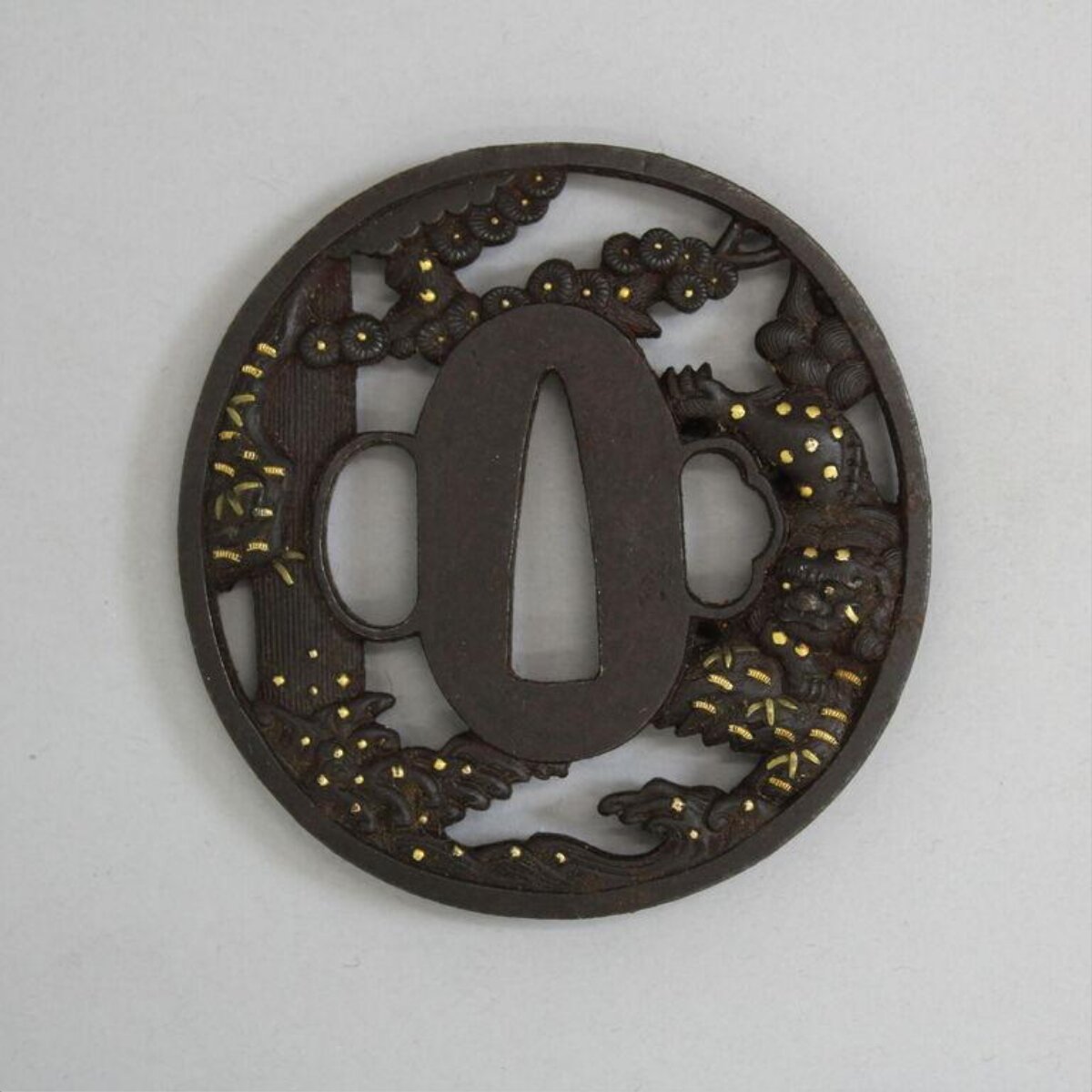 Carved Iron Japanese Sword Tsuba
