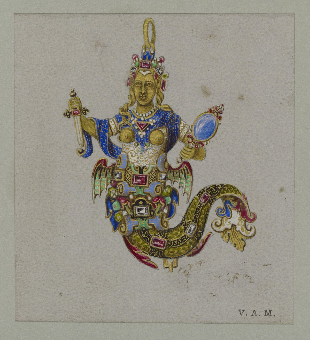 Watercolor of Jeweled Mermaid Pendant