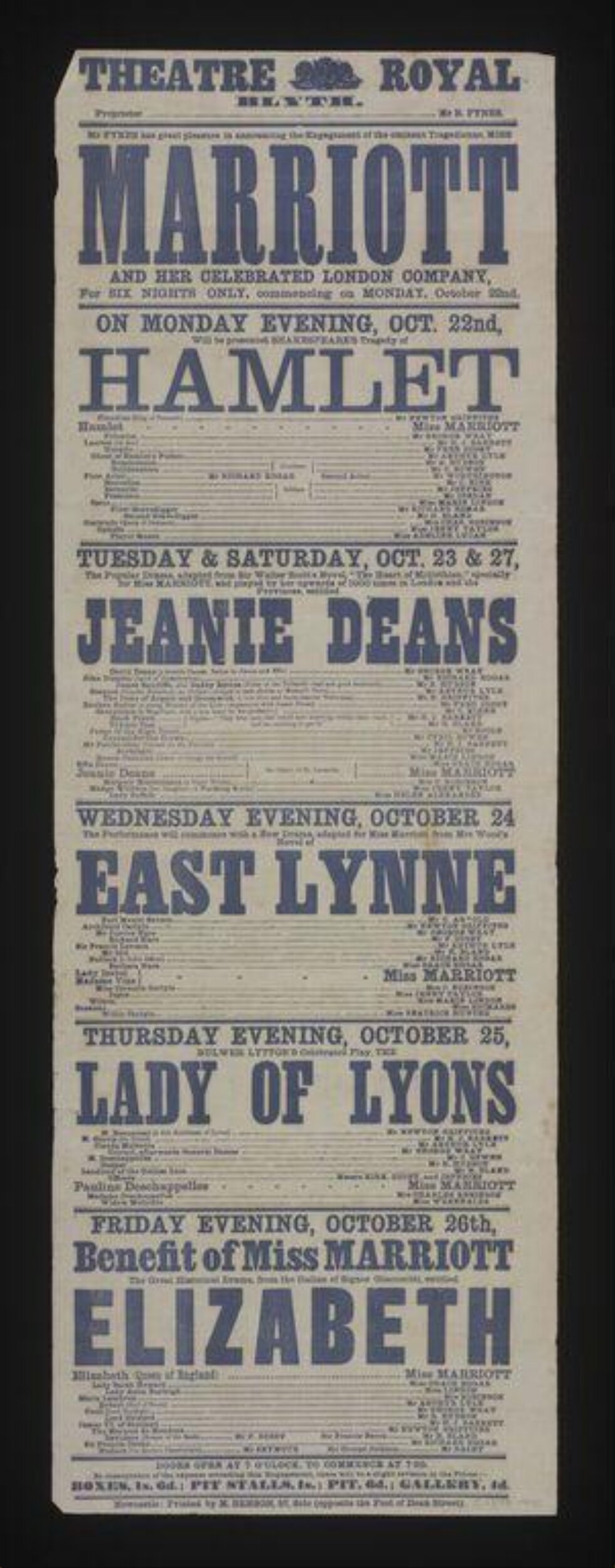Vintage Theatre Royal Playbill