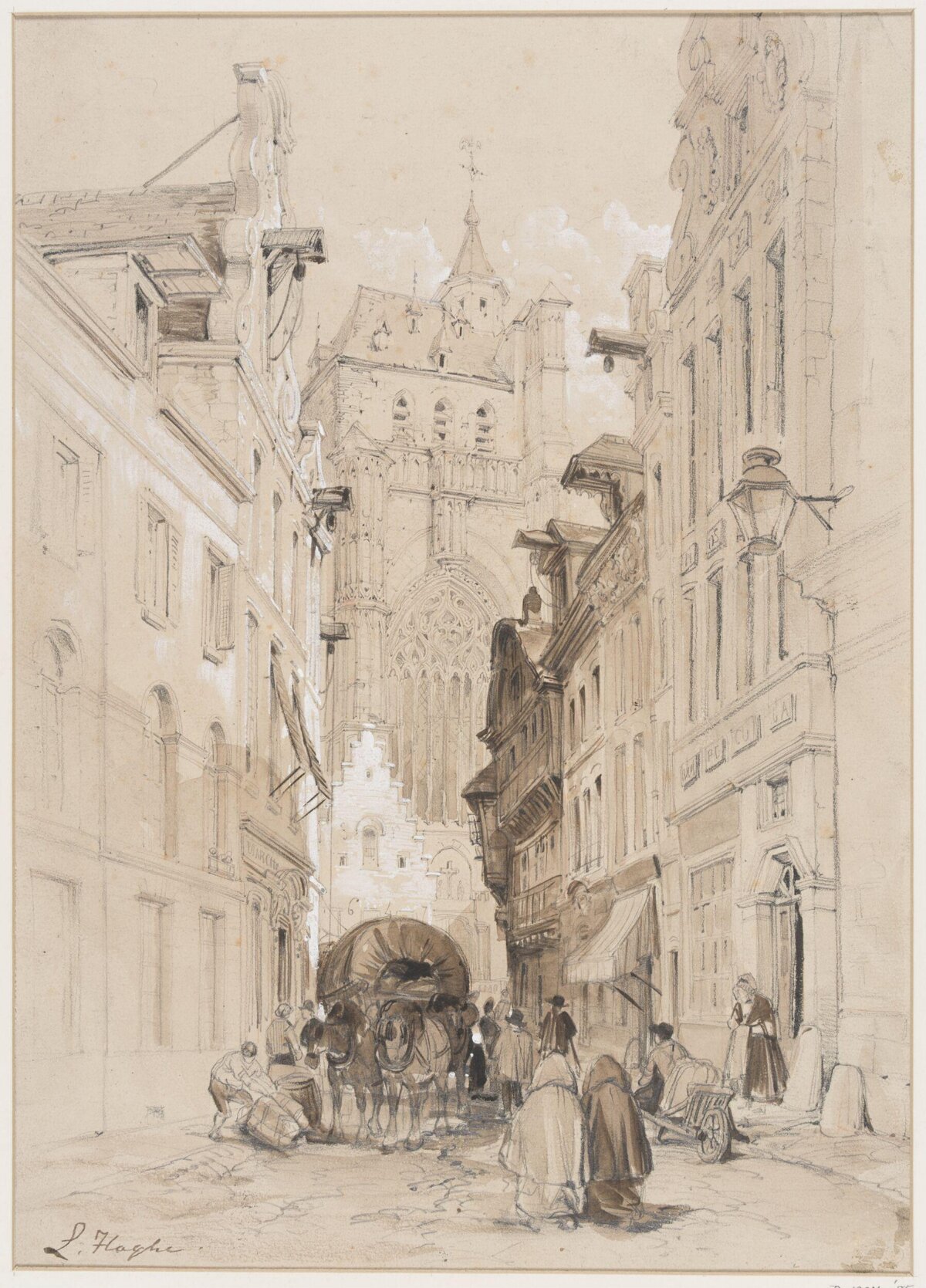 Old European Street Cathedral Sketch — Architecture