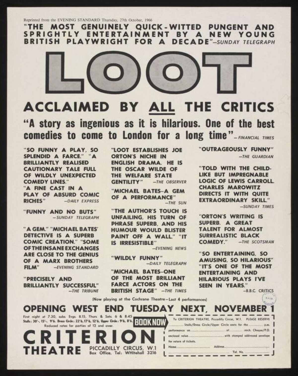 1966 Loot Play Theatre Advertisement