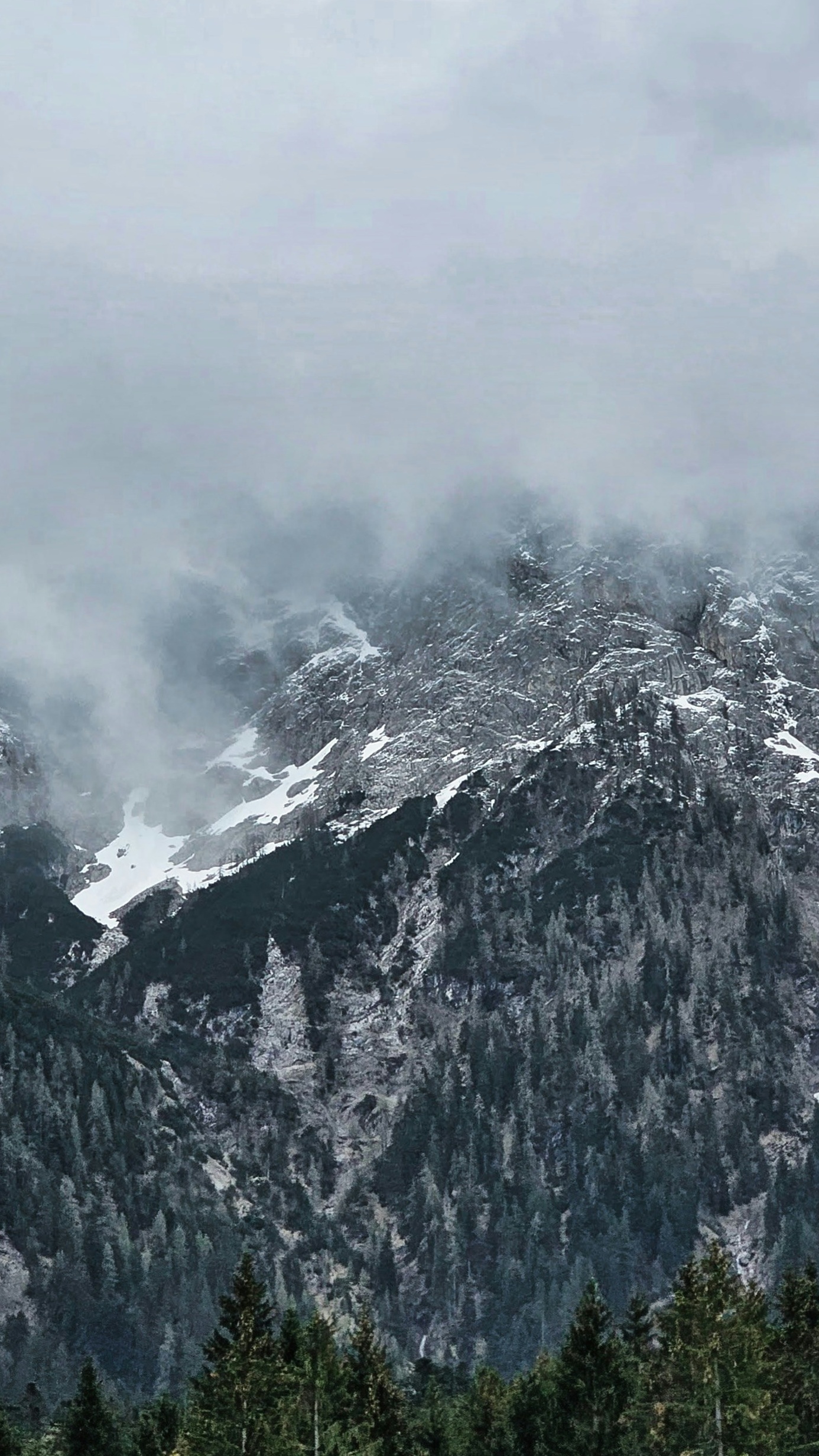 Foggy Snowy Mountain Landscape