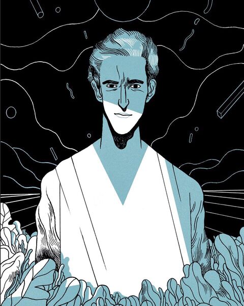 Stylized Man Portrait on Cosmic Background