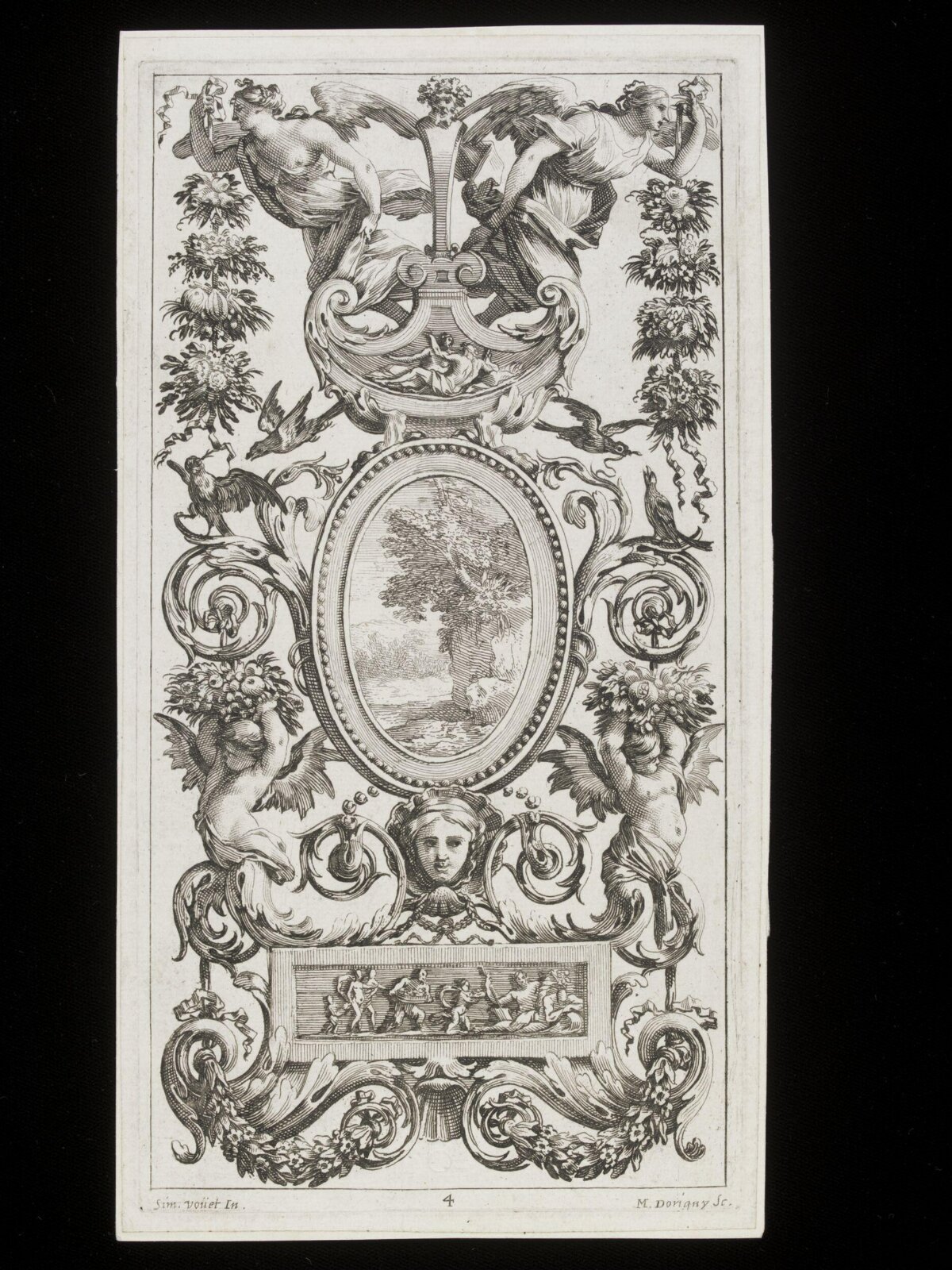 Baroque Ornamental Figure Engraving