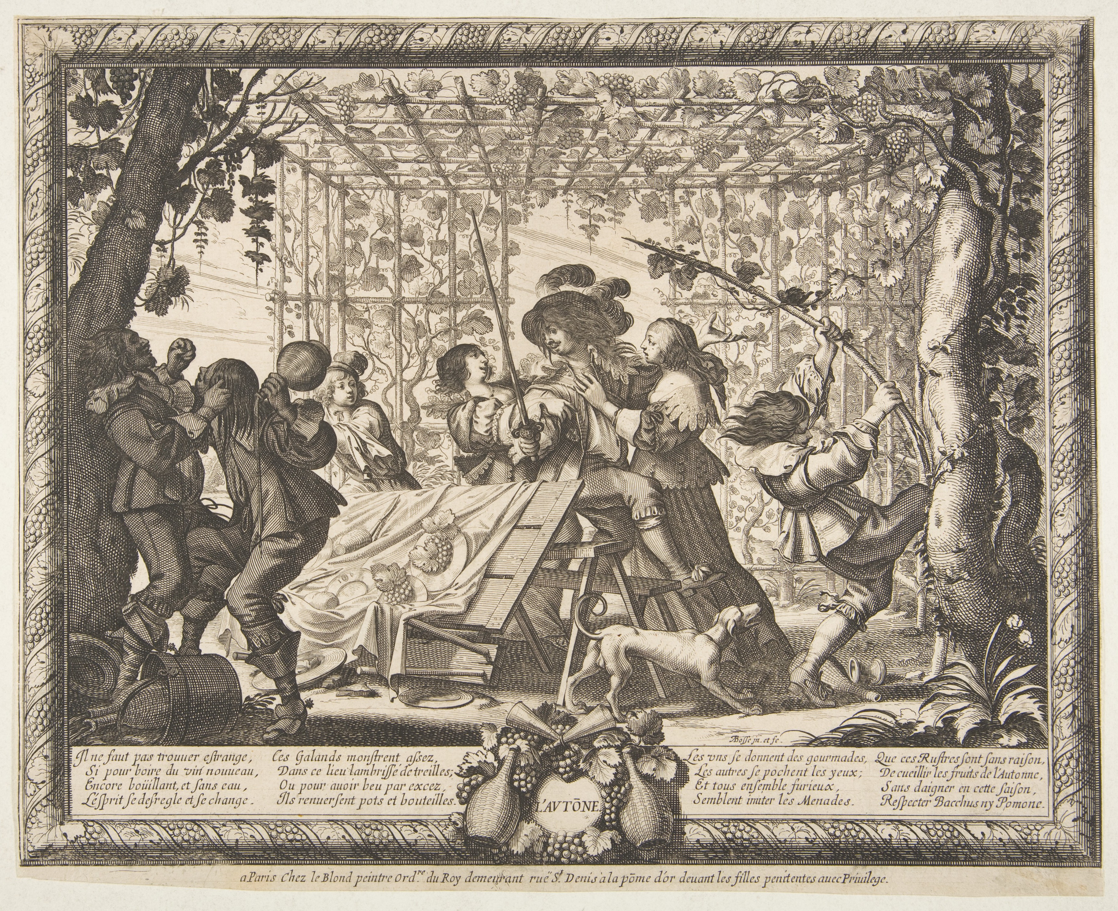 Antique French Autumn Feast Engraving