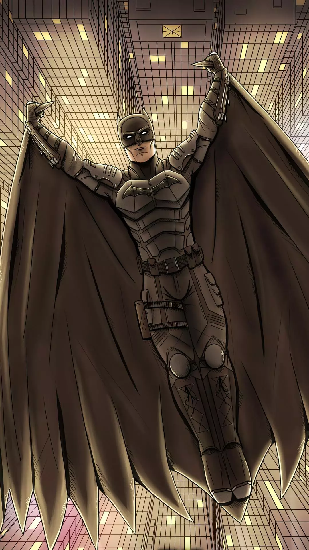Batman Gliding Through Gotham City