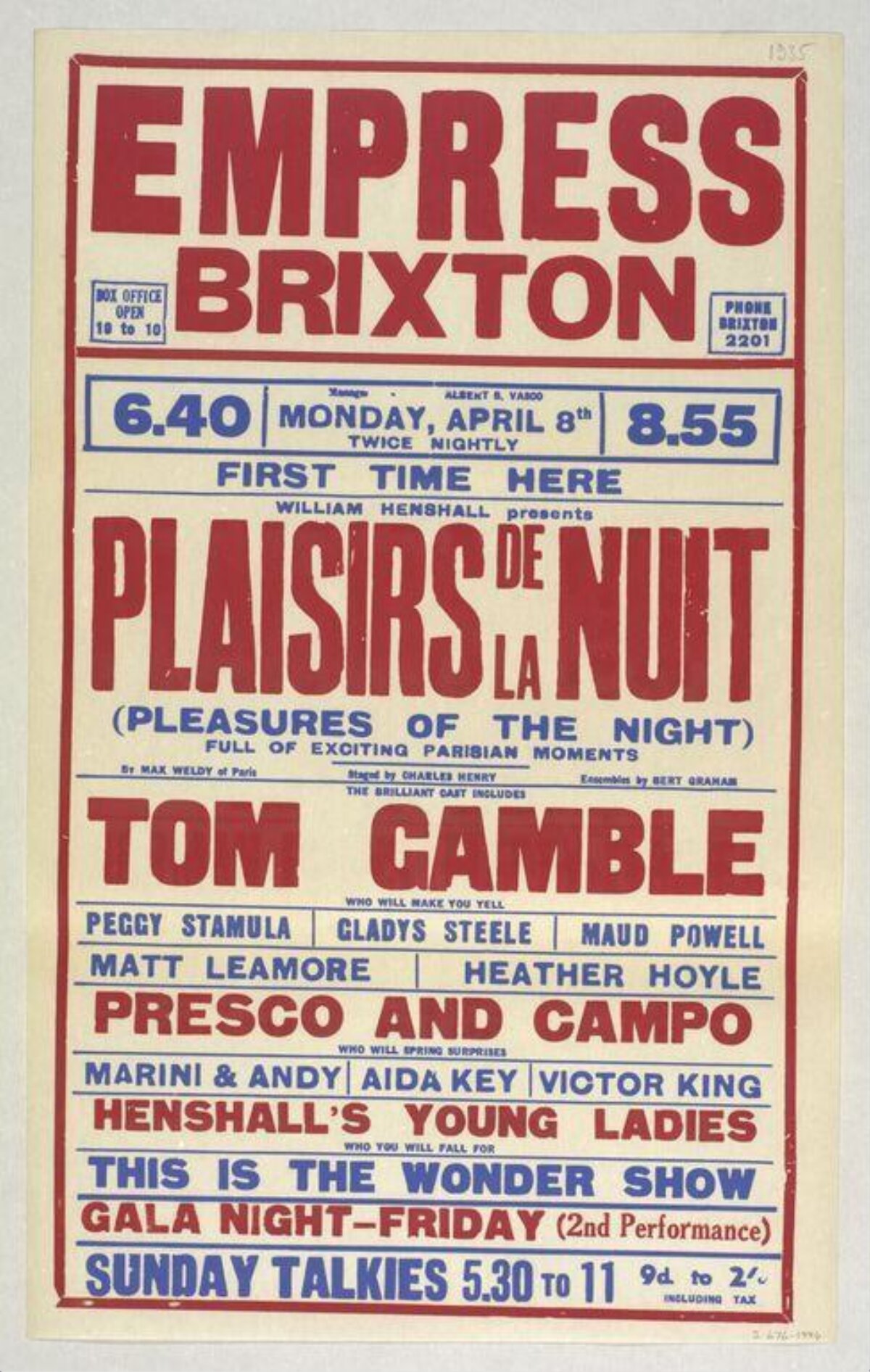 Vintage Plaisirs de la Nuit Show Poster