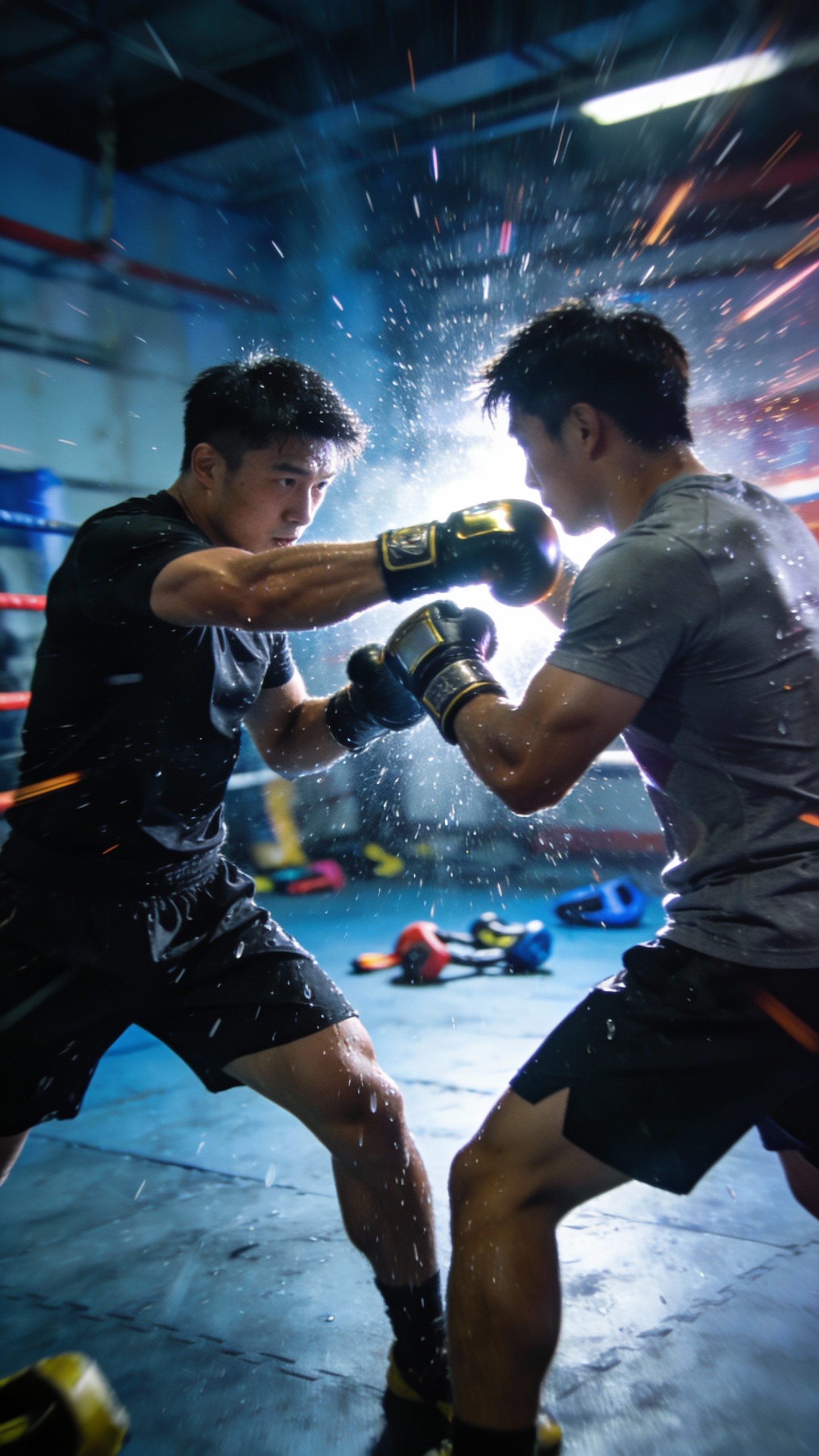 Two Boxers Sparring In Gym