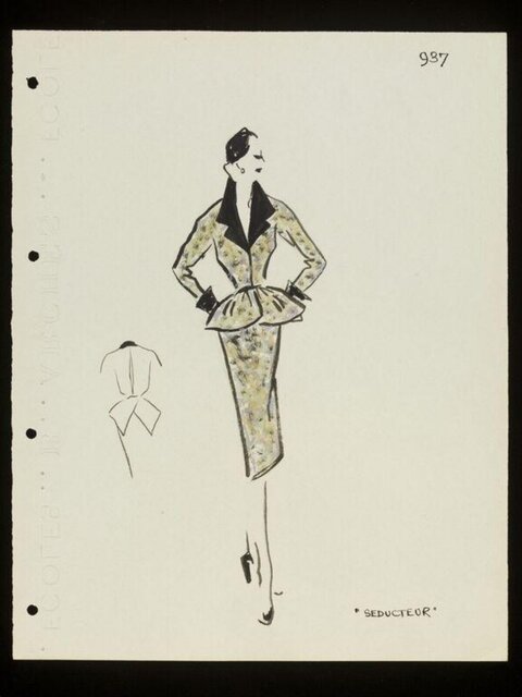 Vintage Skirt Suit Fashion Sketch