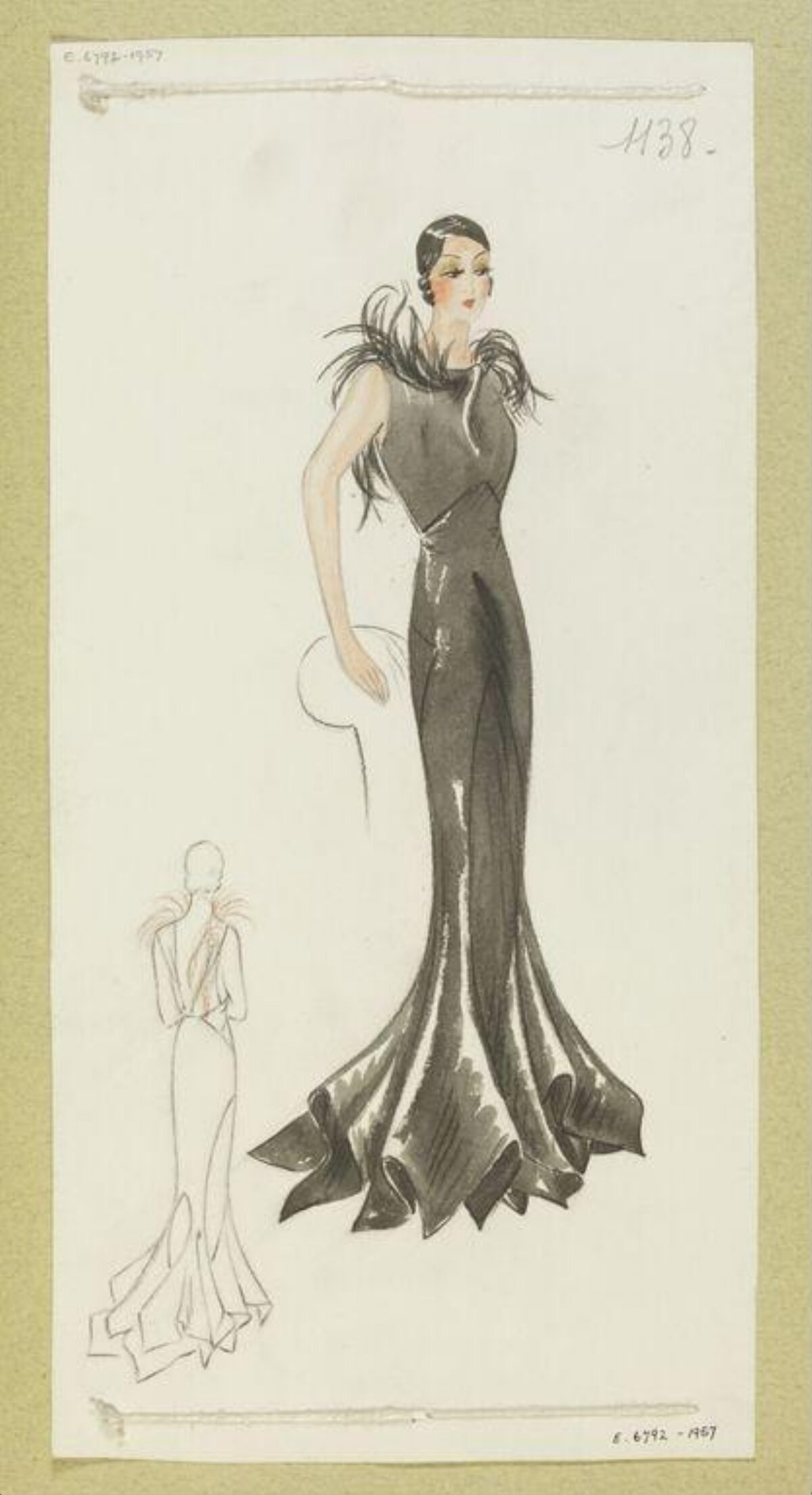 Vintage Black Evening Gown Fashion Sketch