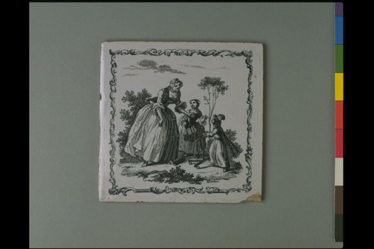 18th Century Printed Tile with Figures