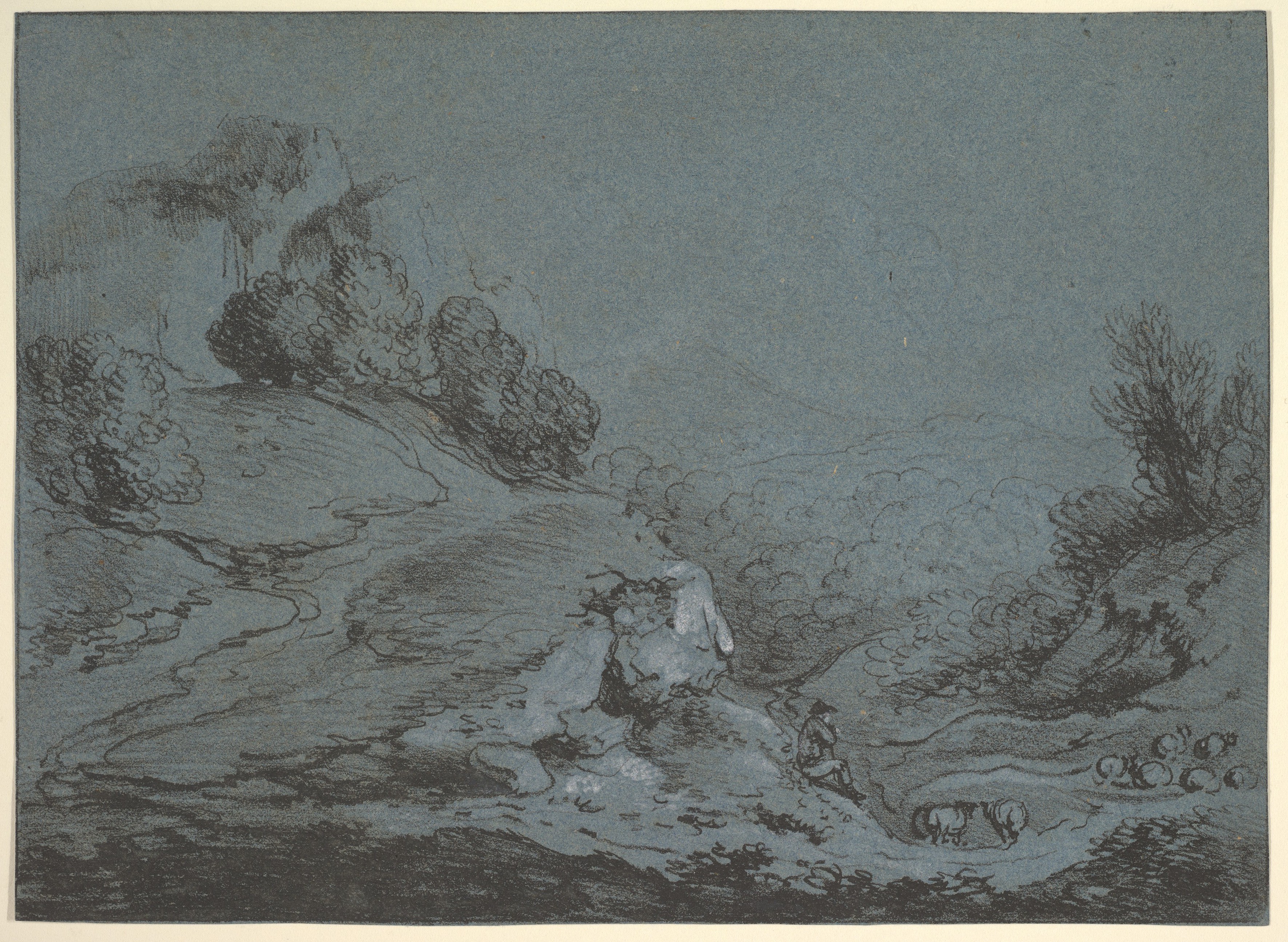 Hilly Landscape Sketch with Shepherd