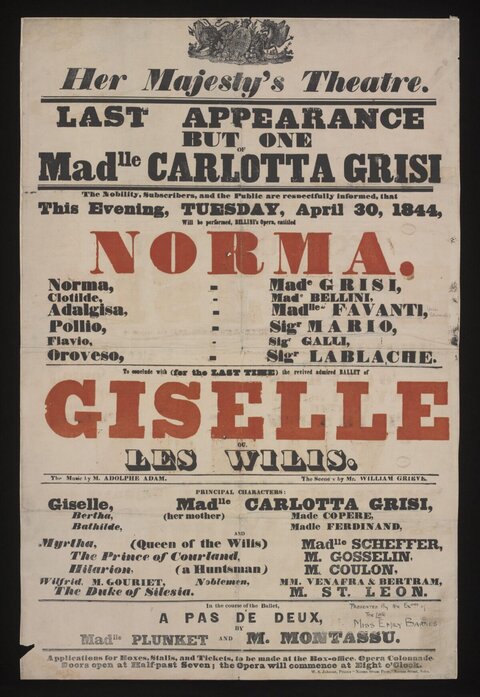 1844 Her Majesty's Theatre Playbill