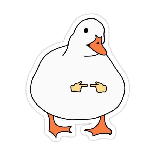 Shy Pointing Duck Sticker — Stickers