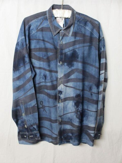 Blue Printed Long Sleeve Button Shirt