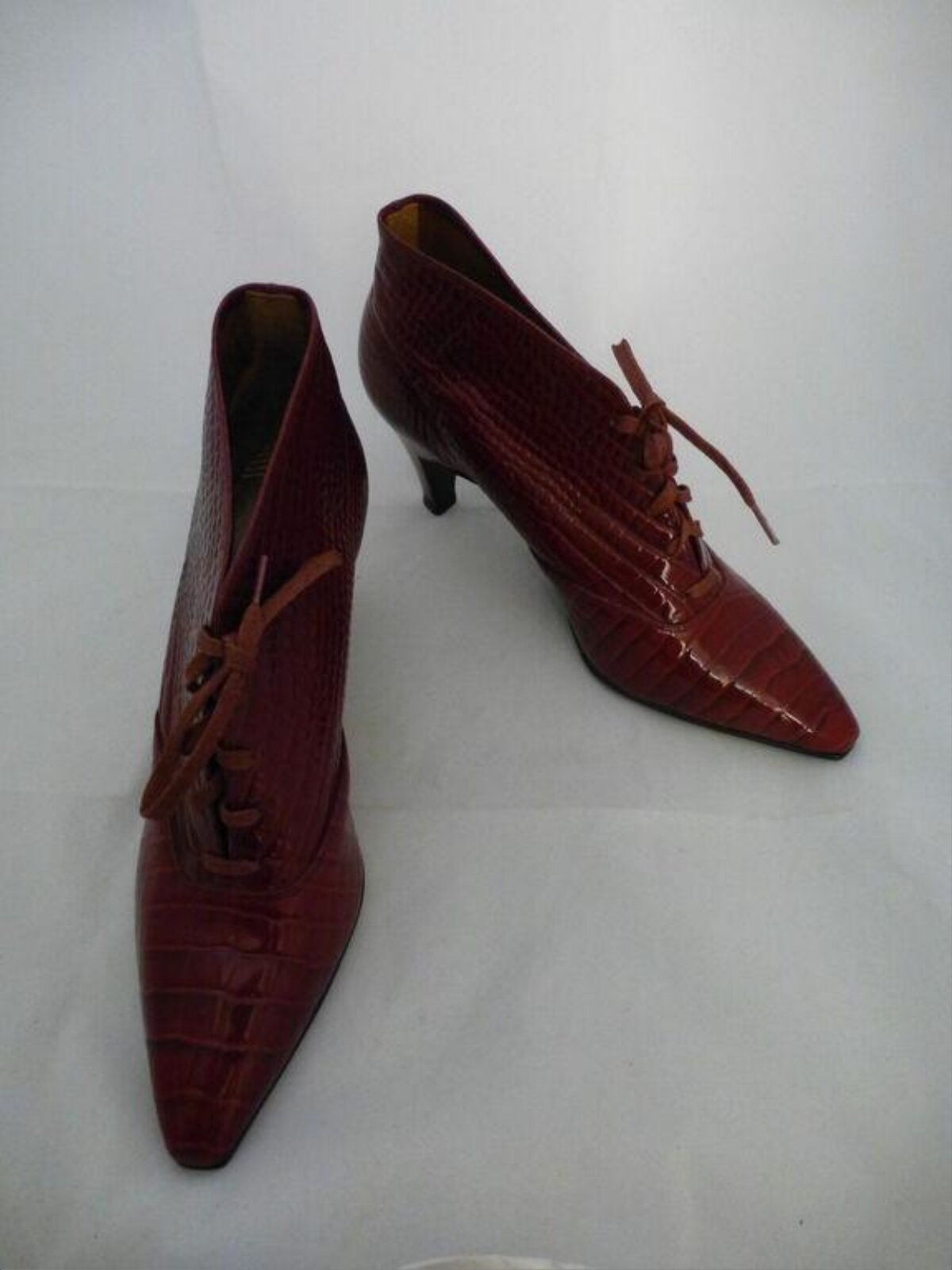 Red Crocodile Pattern High Heel Ankle Boots