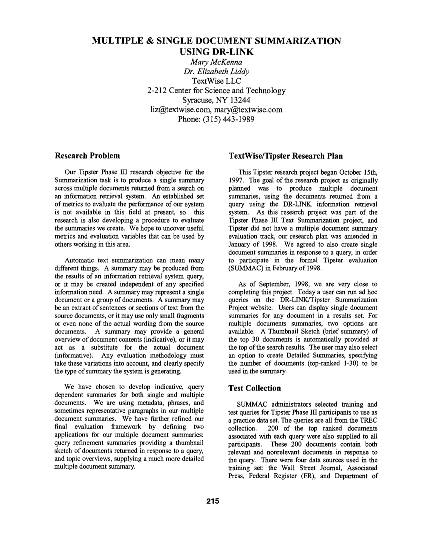 Multiple & Single Document Summarization Using DR-LINK