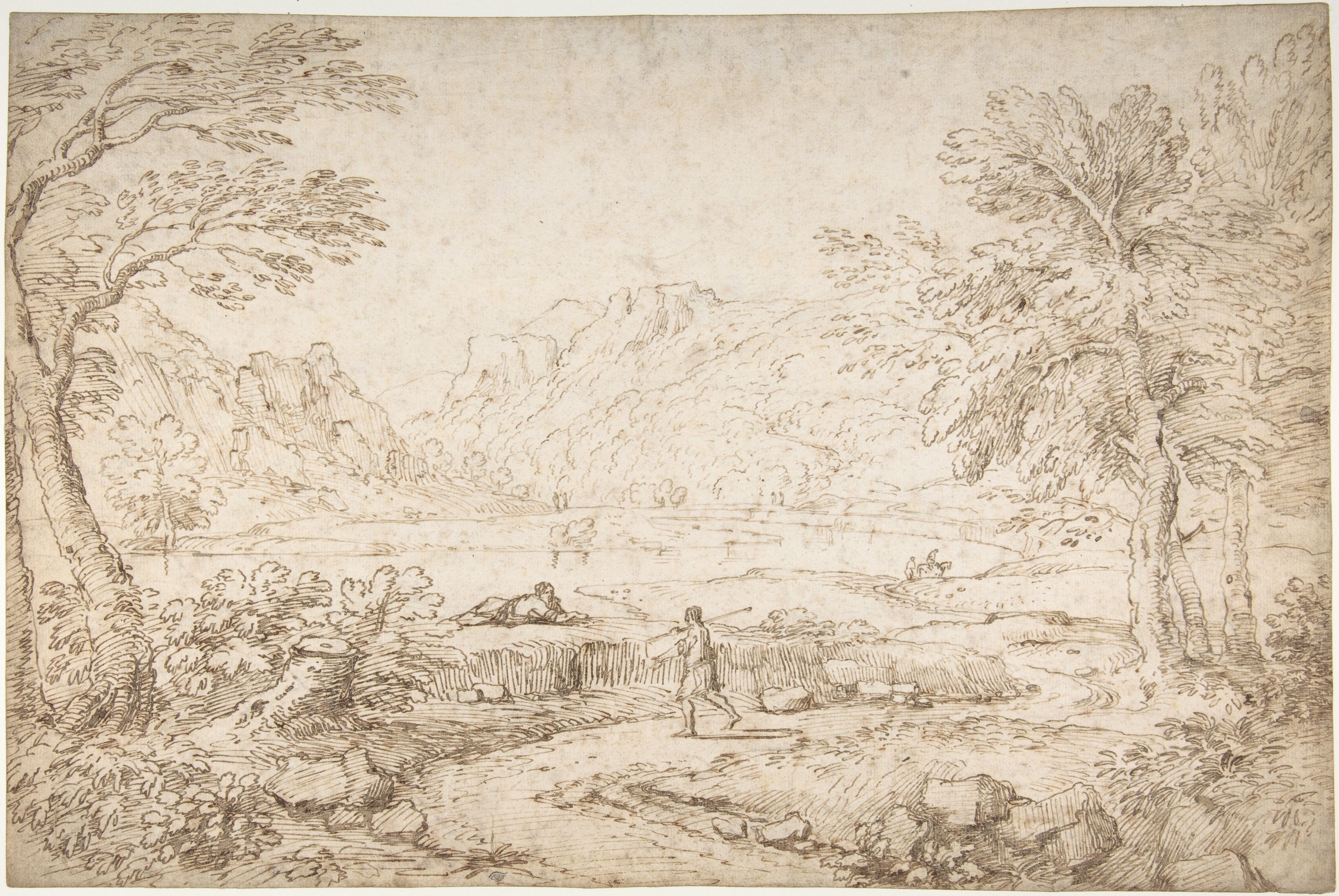 Pen and Ink River Landscape Sketch