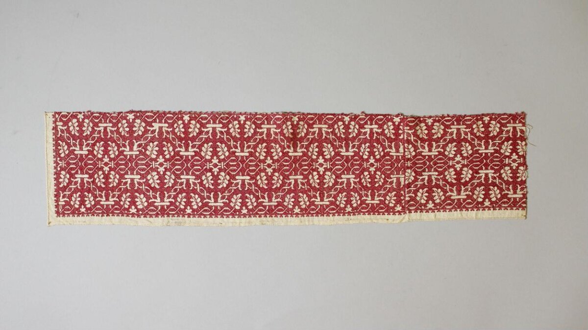 Red Patterned Embroidered Textile Fragment