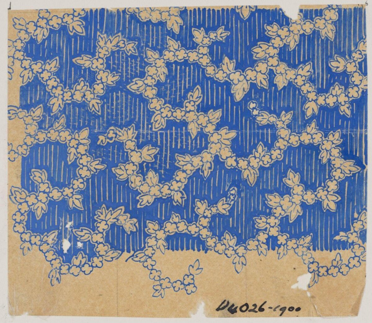 Blue Floral Textile Pattern Sketch