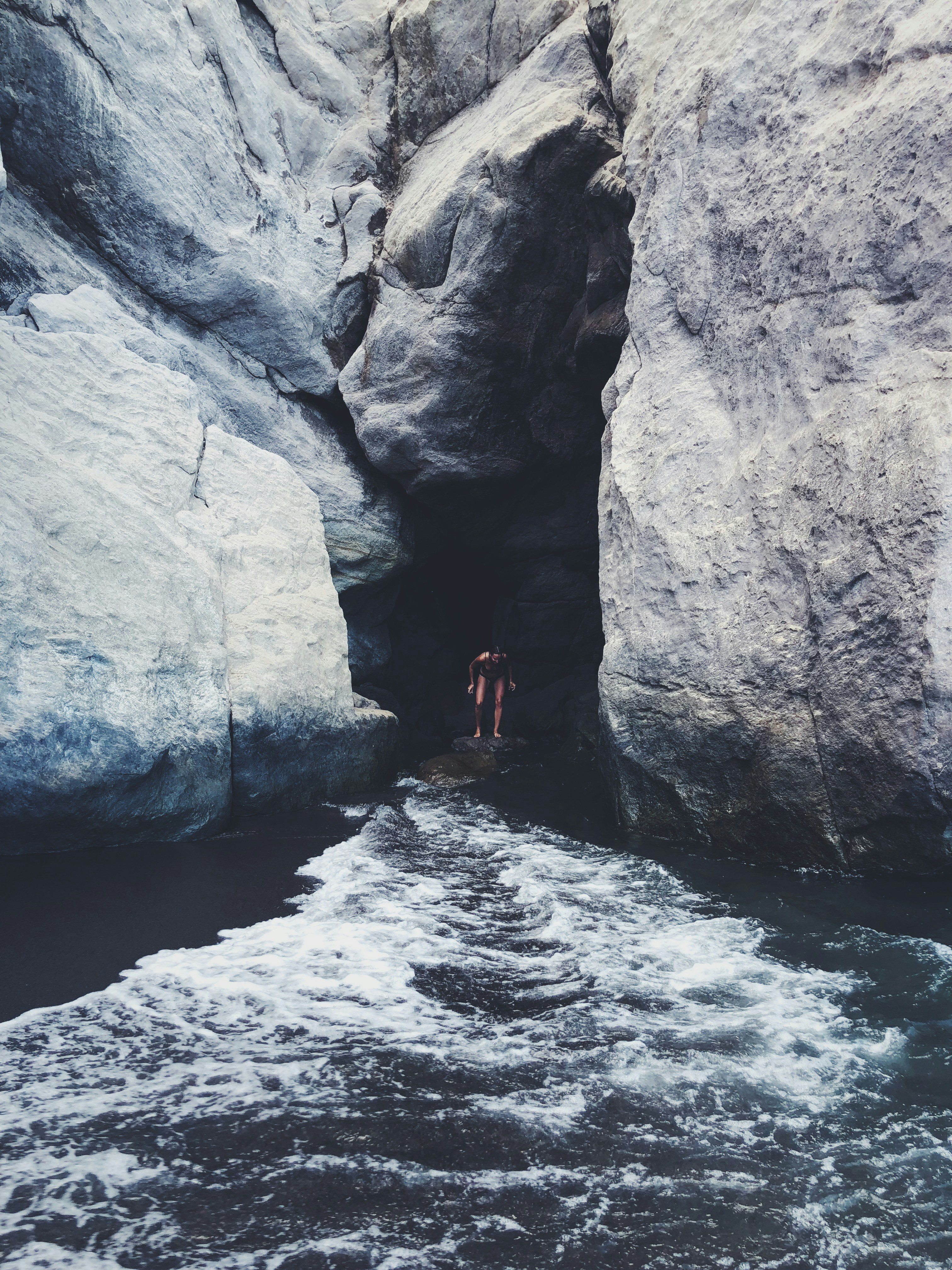 Swimmer at Rocky River Cave Entrance