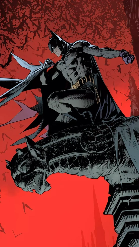 Batman Perched on Gotham Gargoyle