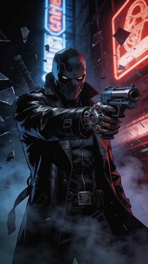 Masked Vigilante in Neon Night City