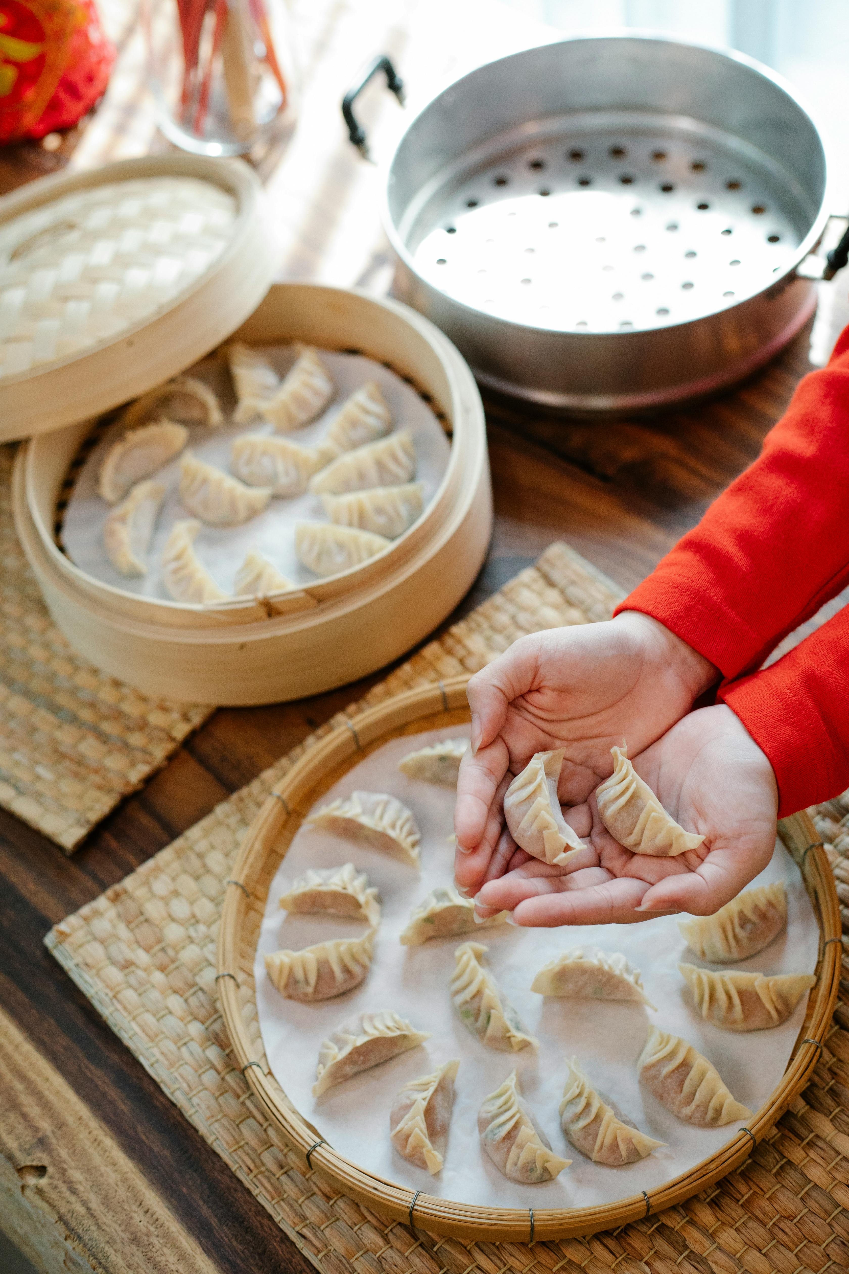Preparing Homemade Steamed Dumplings