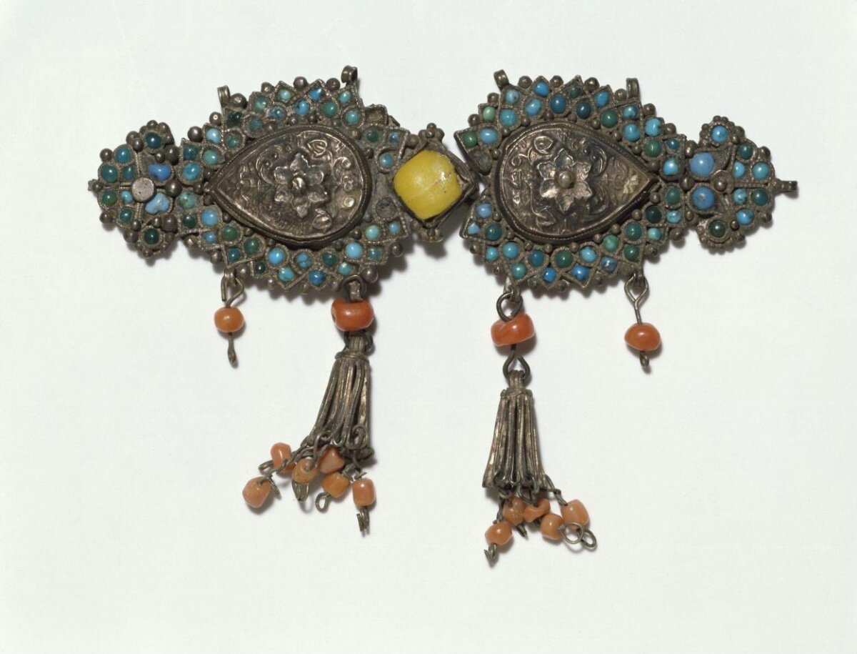 Pair of Antique Inlaid Silver Ornaments