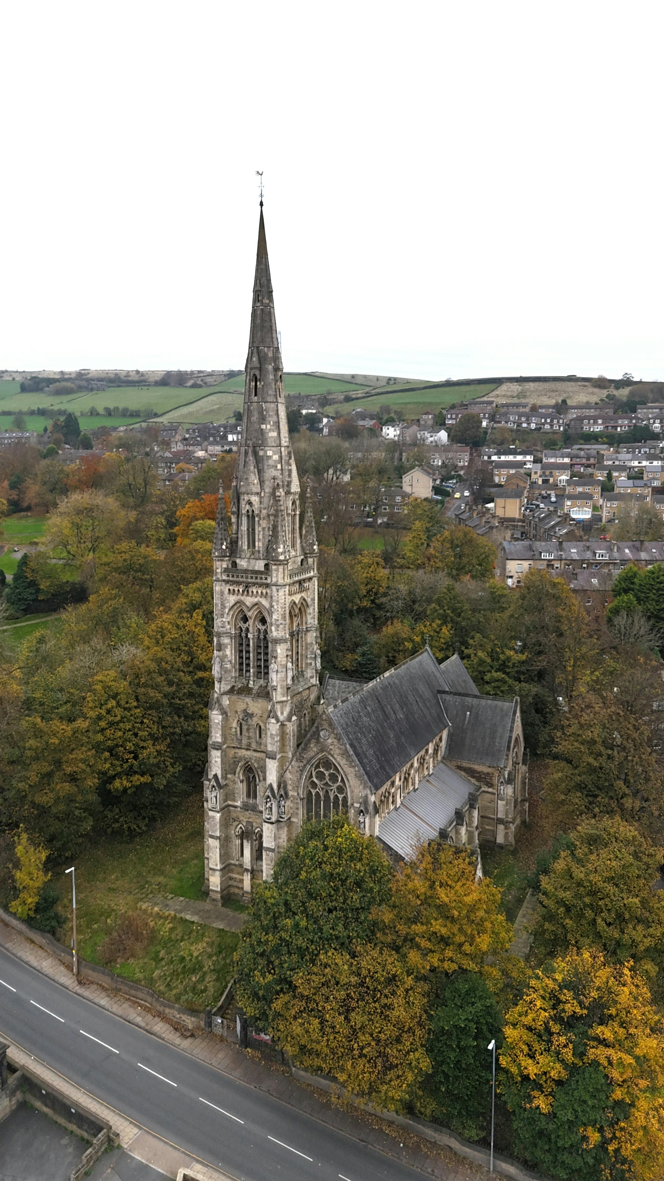 Gothic Stone Church Overlooking Town