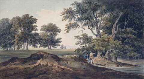 Wooded River Landscape with Two Figures