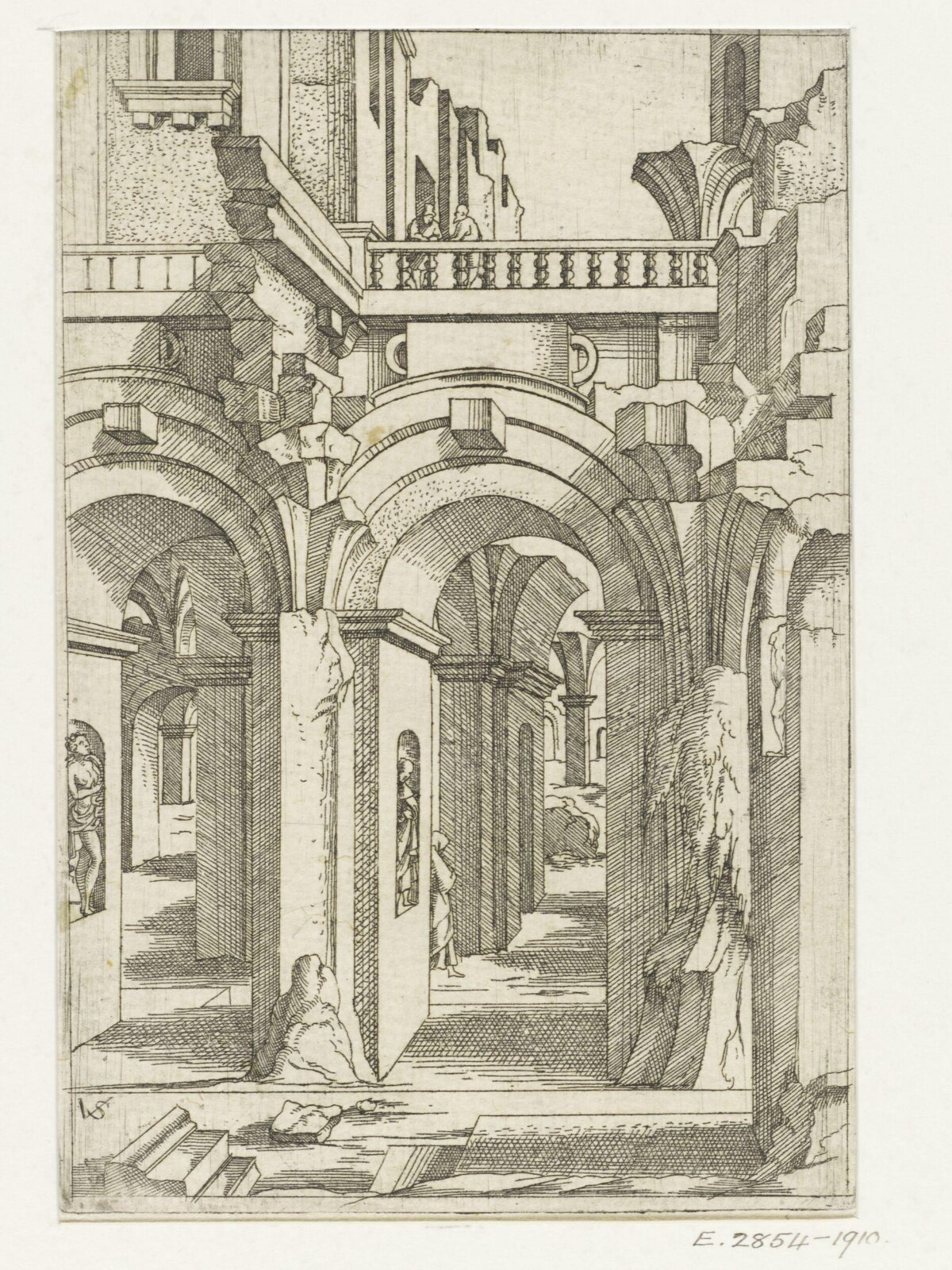 Etching of Ancient Architectural Ruins