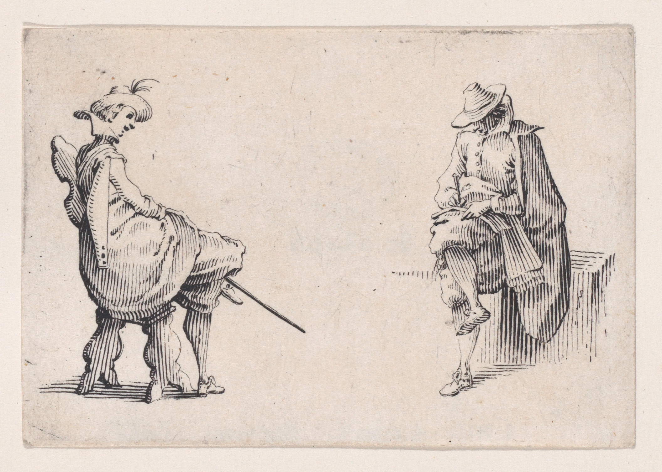 Two Seated Men in Antique Etching