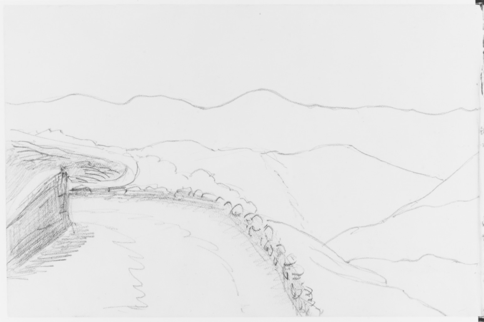 Pencil Sketch of Mountain Waterscape