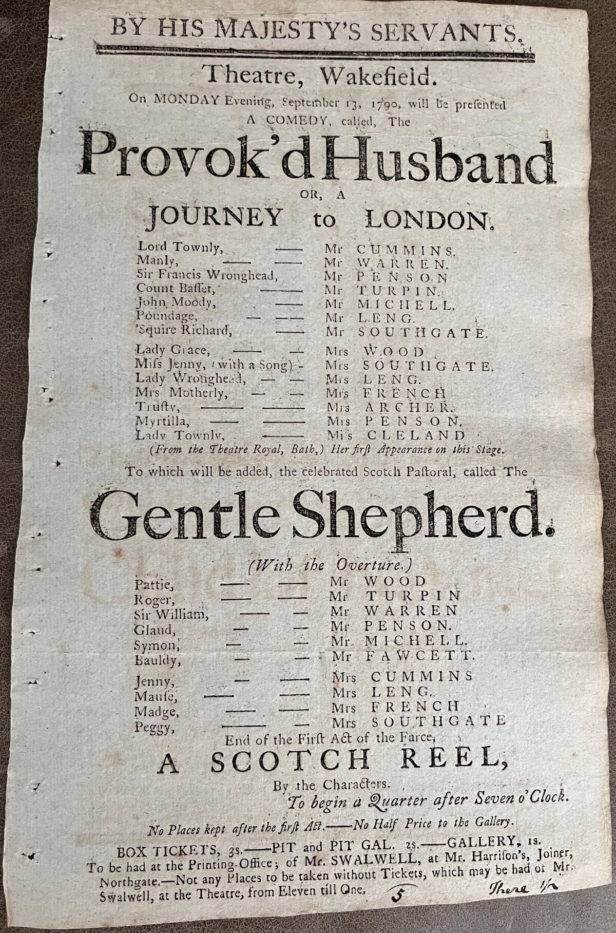 1790 Wakefield Theatre Playbill