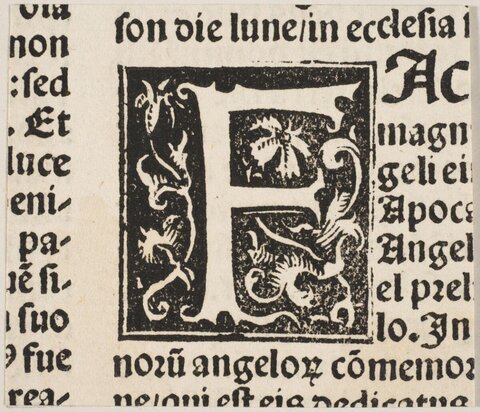 Decorated Initial H Woodcut Print