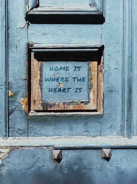 Weathered Blue Door With Home Quote